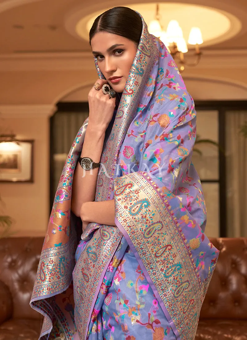 Lilac Purple Kashmiri Weaved Silk Saree