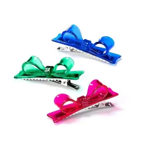 Lilies & Roses Clear Bow Tie 3pc Alligator Clip Set - Blue / Green / Pink