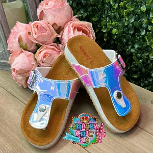 Little Girl's Holographic Slip On Sandals
