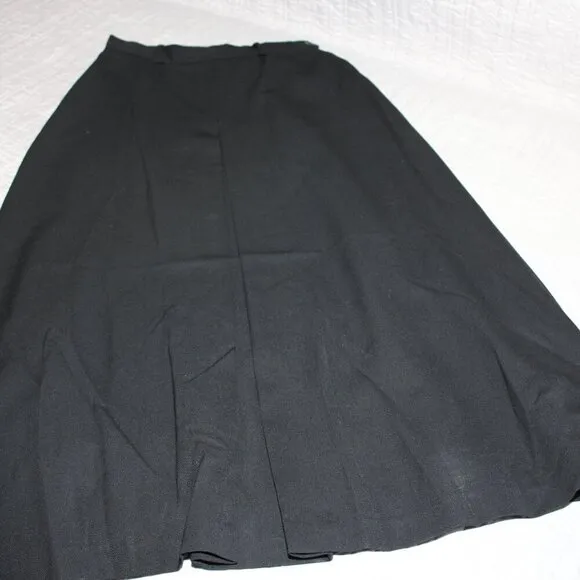 LL Bean Womens Vintage Wool Single Pleat Black Lined Long Skirt Pockets Size 8