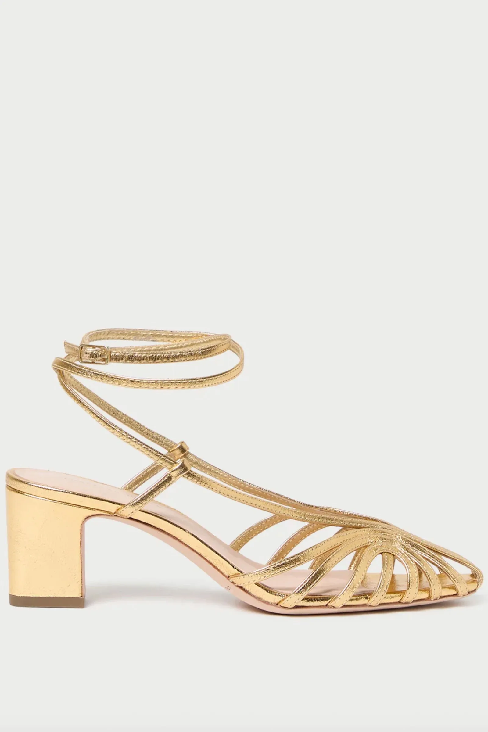 Loeffler Randall Livvy Lattice Mid Heel Sandal in Gold