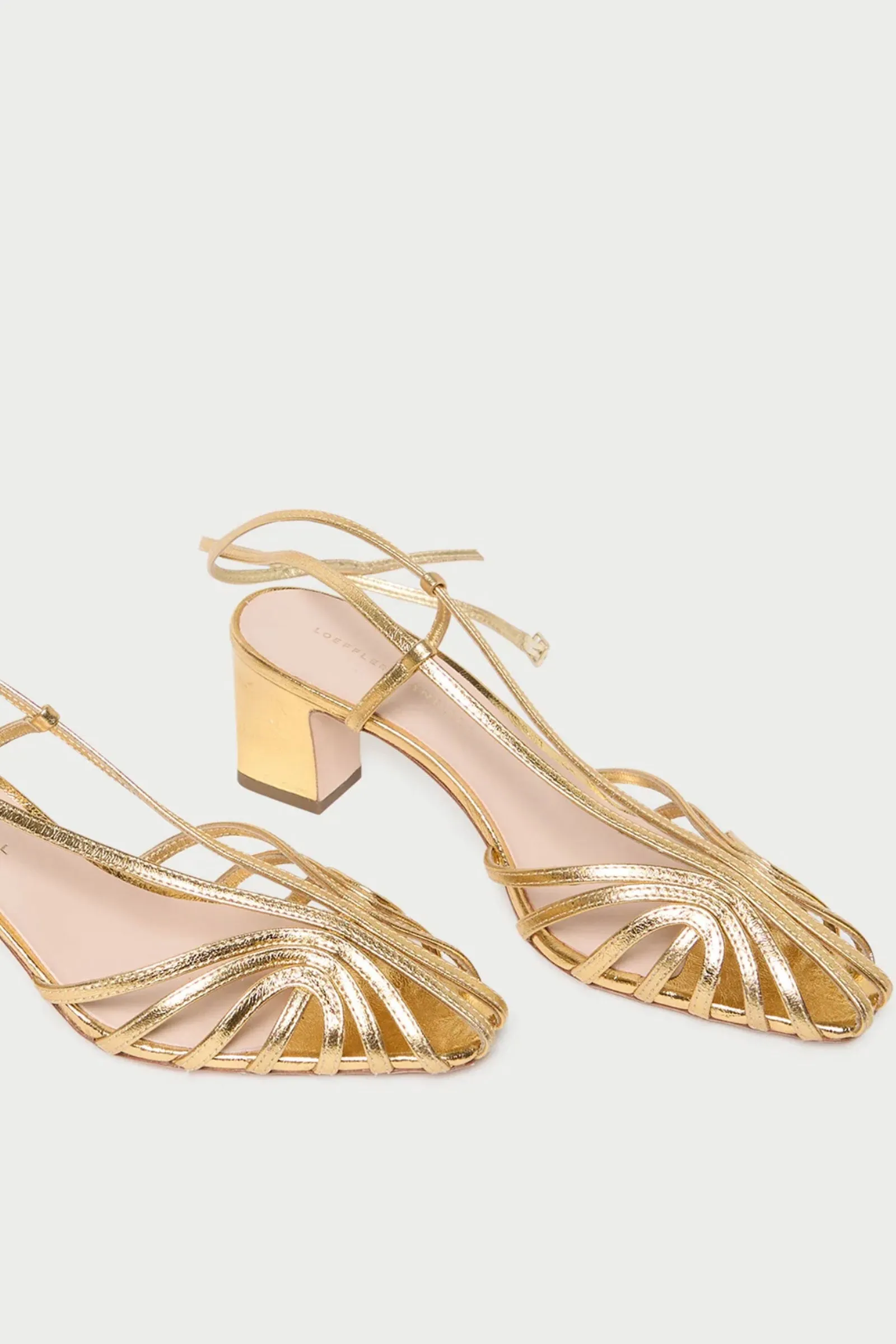 Loeffler Randall Livvy Lattice Mid Heel Sandal in Gold