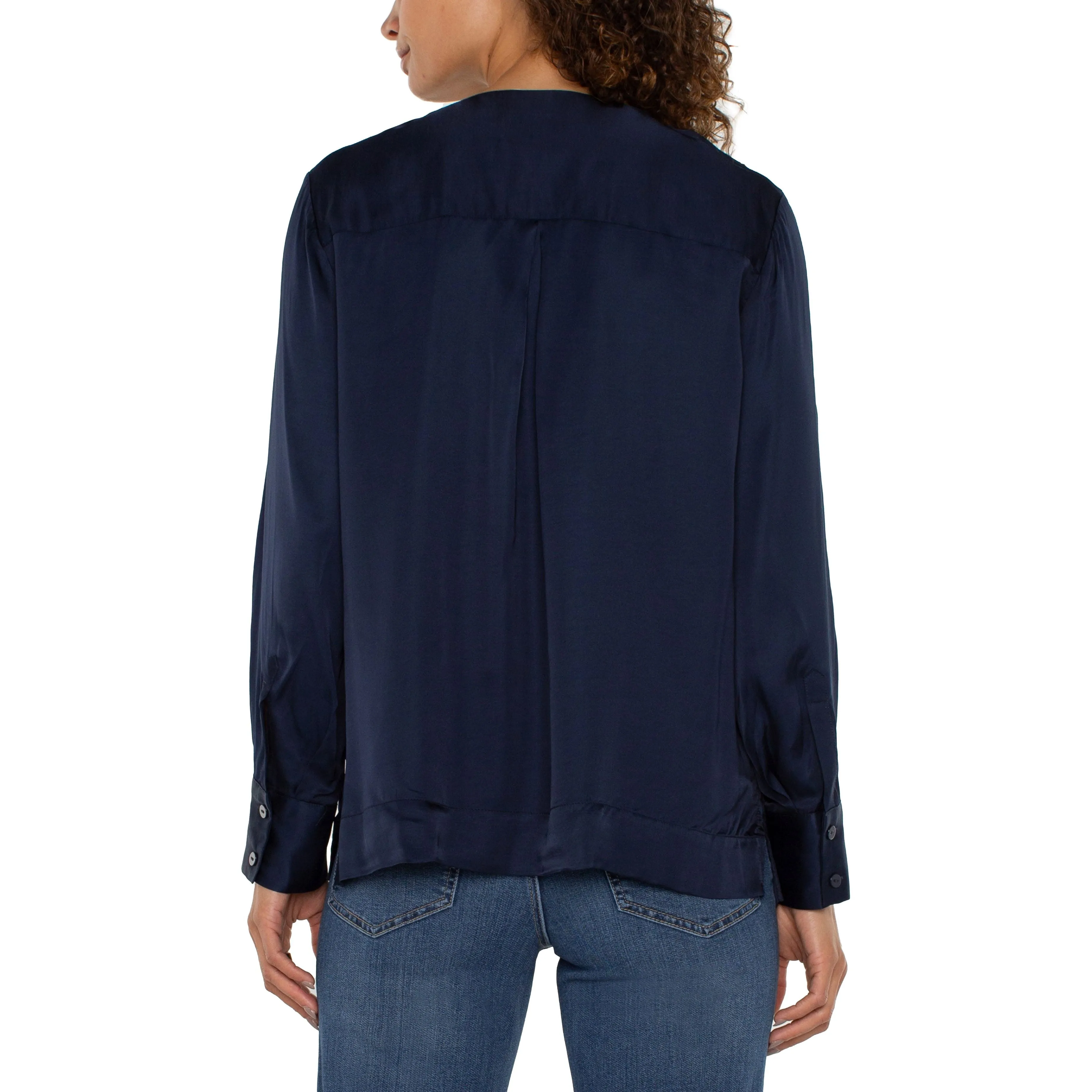 Long Sleeve Zip Front Woven Blouse