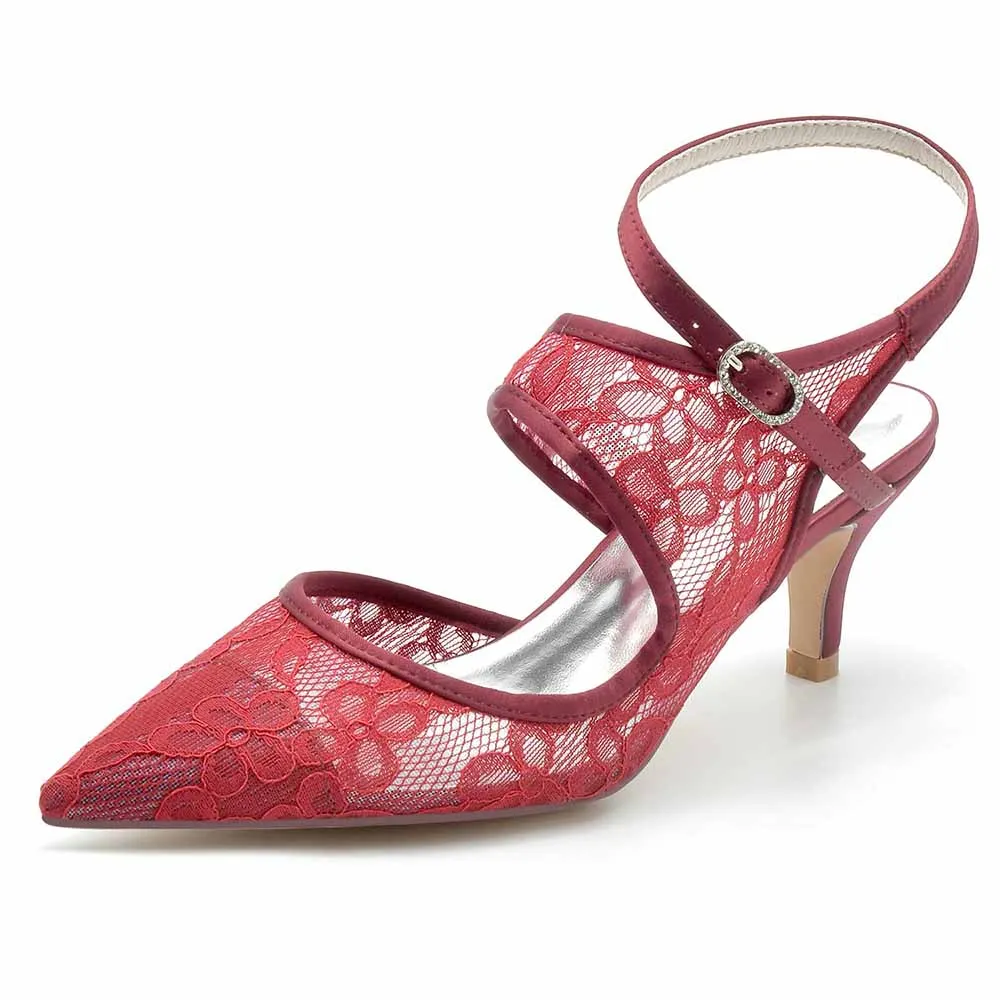 Low Heeled Lace Bridal Pumps Pointed Toe Party Heels