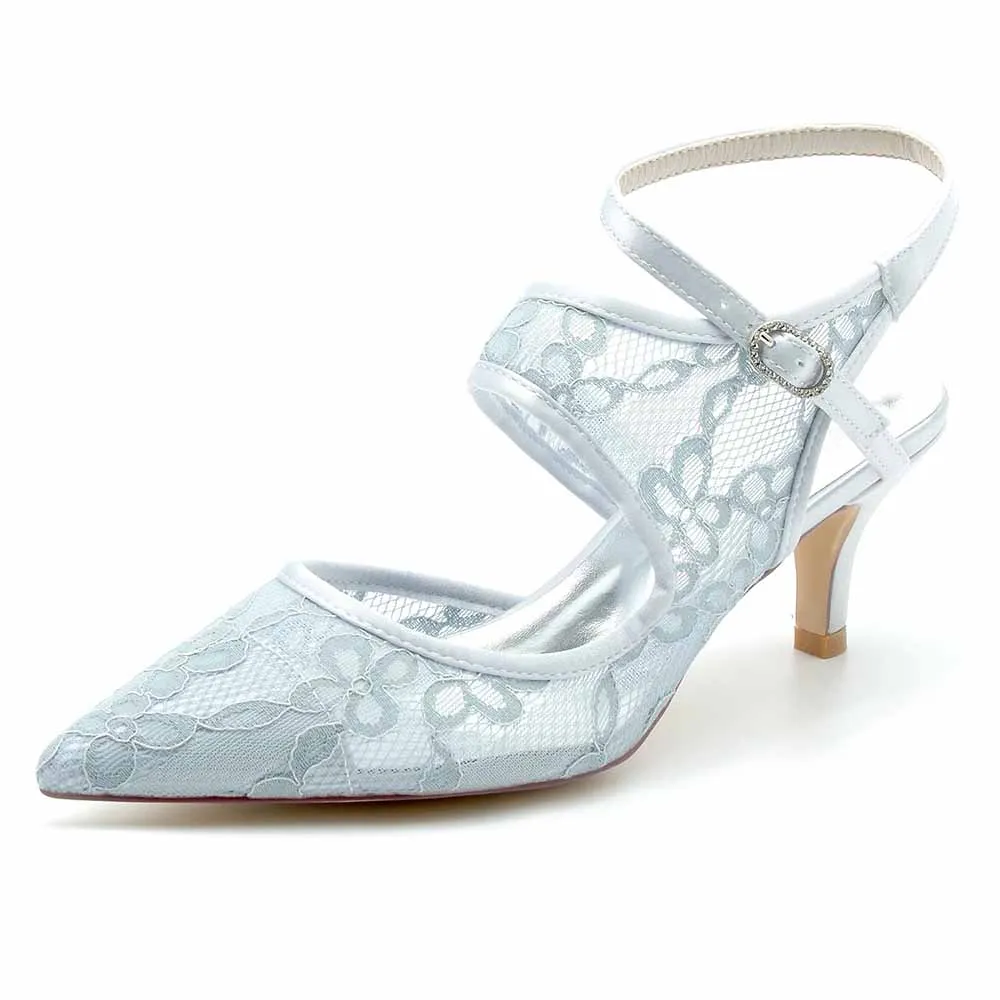 Low Heeled Lace Bridal Pumps Pointed Toe Party Heels