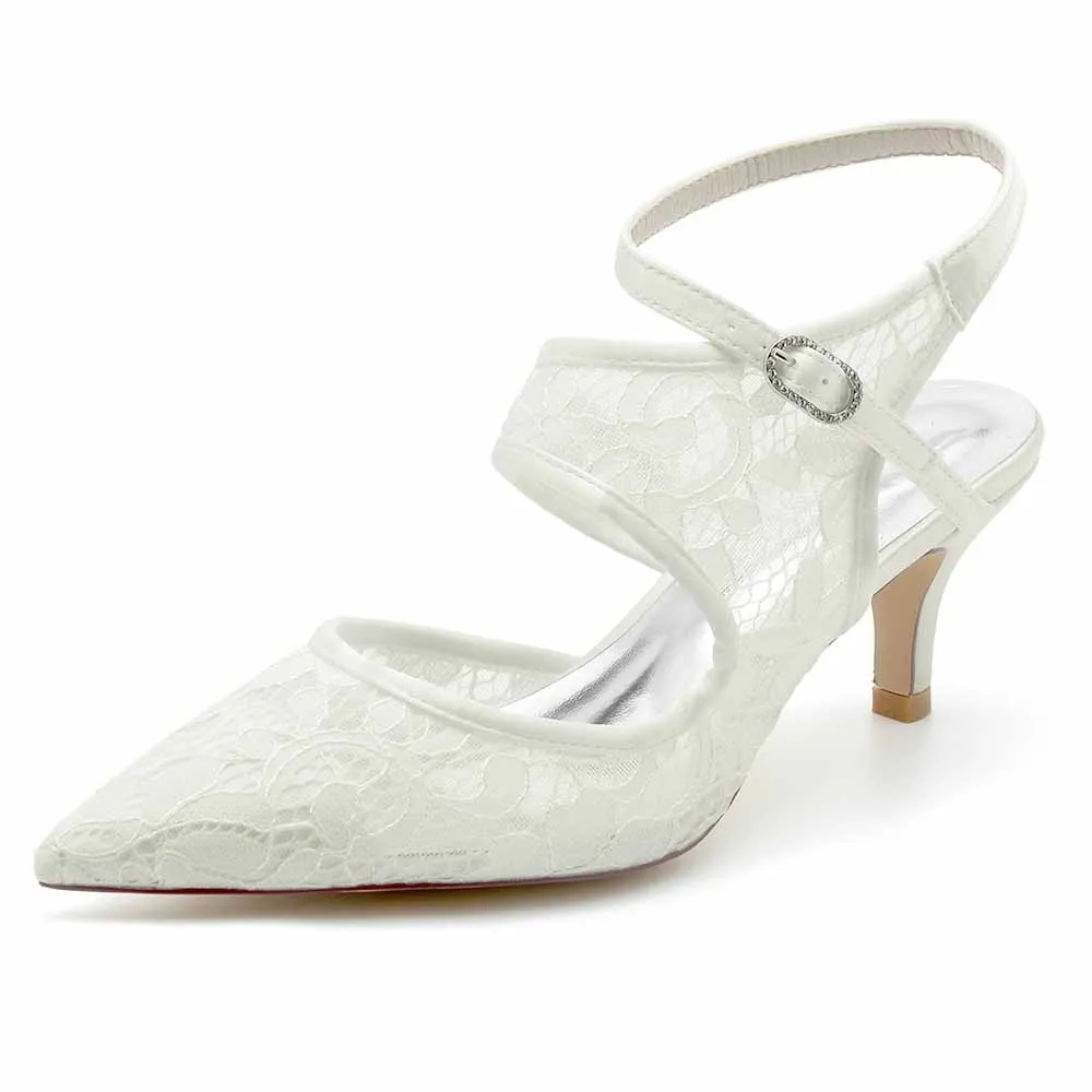 Low Heeled Lace Bridal Pumps Pointed Toe Party Heels