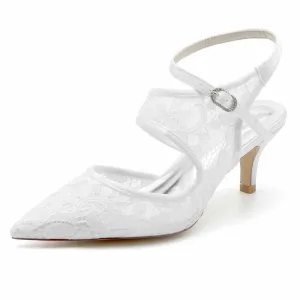 Low Heeled Lace Bridal Pumps Pointed Toe Party Heels