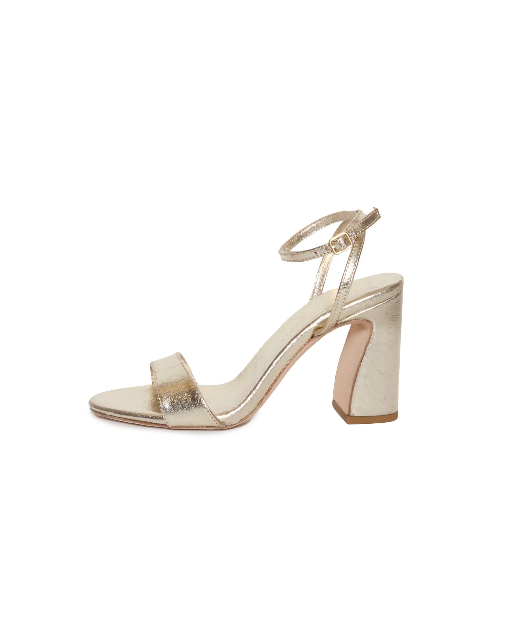 Malia Curved Heel Simple Sandal with Ankle Strap in Champagne