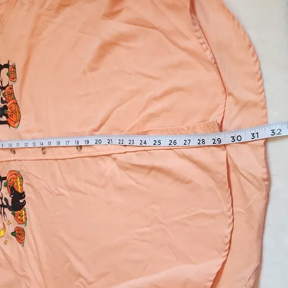 Mandal Bay, Orange Halloween  Longsleeve Button Down, Cat and Pumpkins Shirt