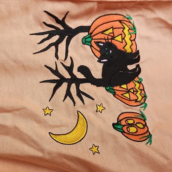 Mandal Bay, Orange Halloween  Longsleeve Button Down, Cat and Pumpkins Shirt