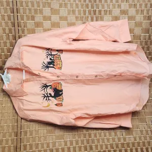 Mandal Bay, Orange Halloween  Longsleeve Button Down, Cat and Pumpkins Shirt