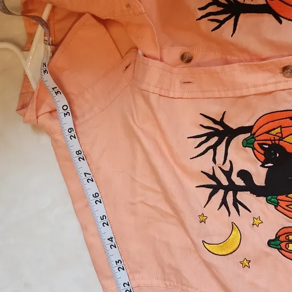 Mandal Bay, Orange Halloween  Longsleeve Button Down, Cat and Pumpkins Shirt