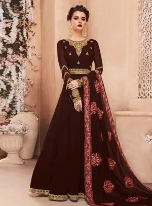 Maroon Golden Multi Embroidered Flared Anarkali Suit