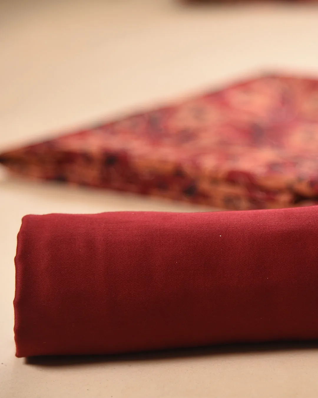 Maroon Modal Satin Blend Block Printed Unstitched Suit Fabric Set With Modal Satin Block Printed Dupatta