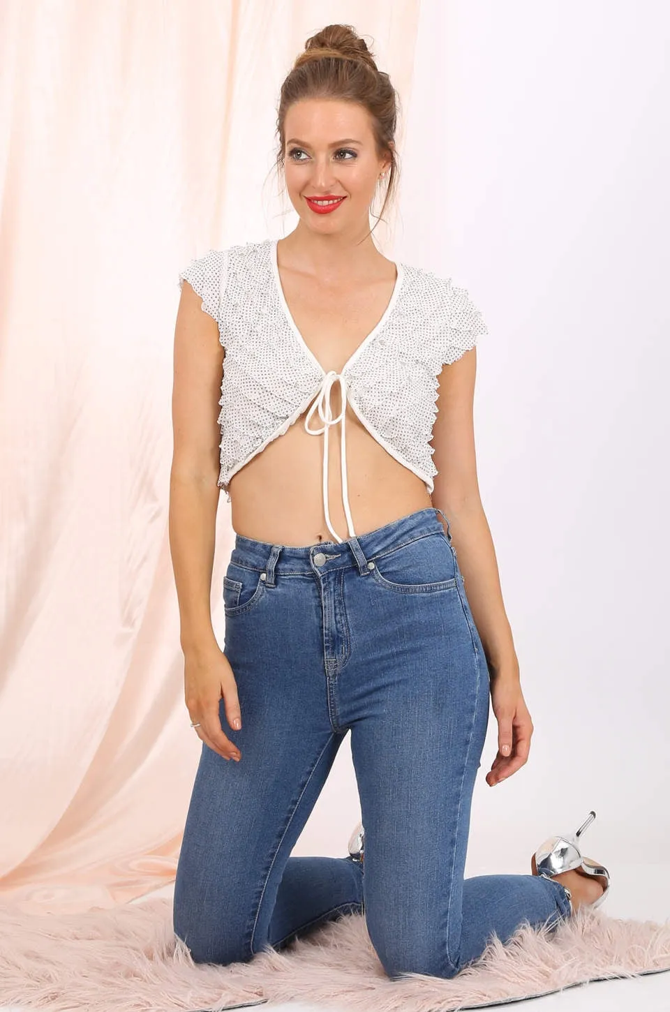 Mary  cover up cardigan in white polka
