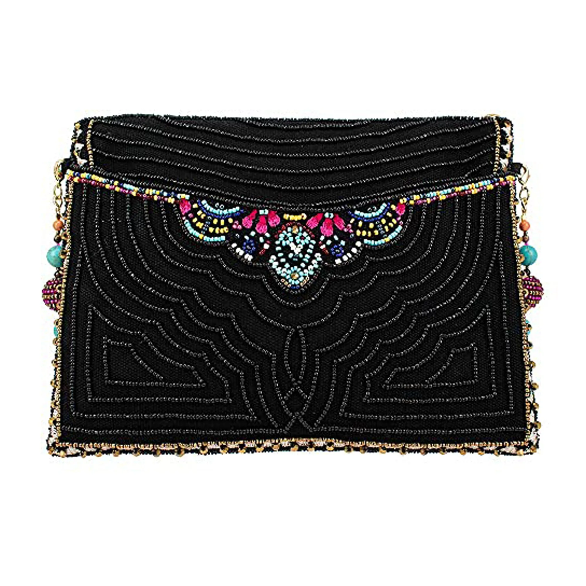 Mary Frances Good Hands Hamsa Crossbody Zipper Handbag Black Multi Purse Bag New