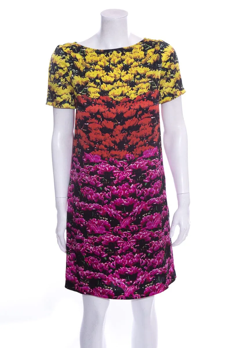 Mary Katrantzou Multicolor Short Sleeve Floral Printed Mini Dress SZ 8