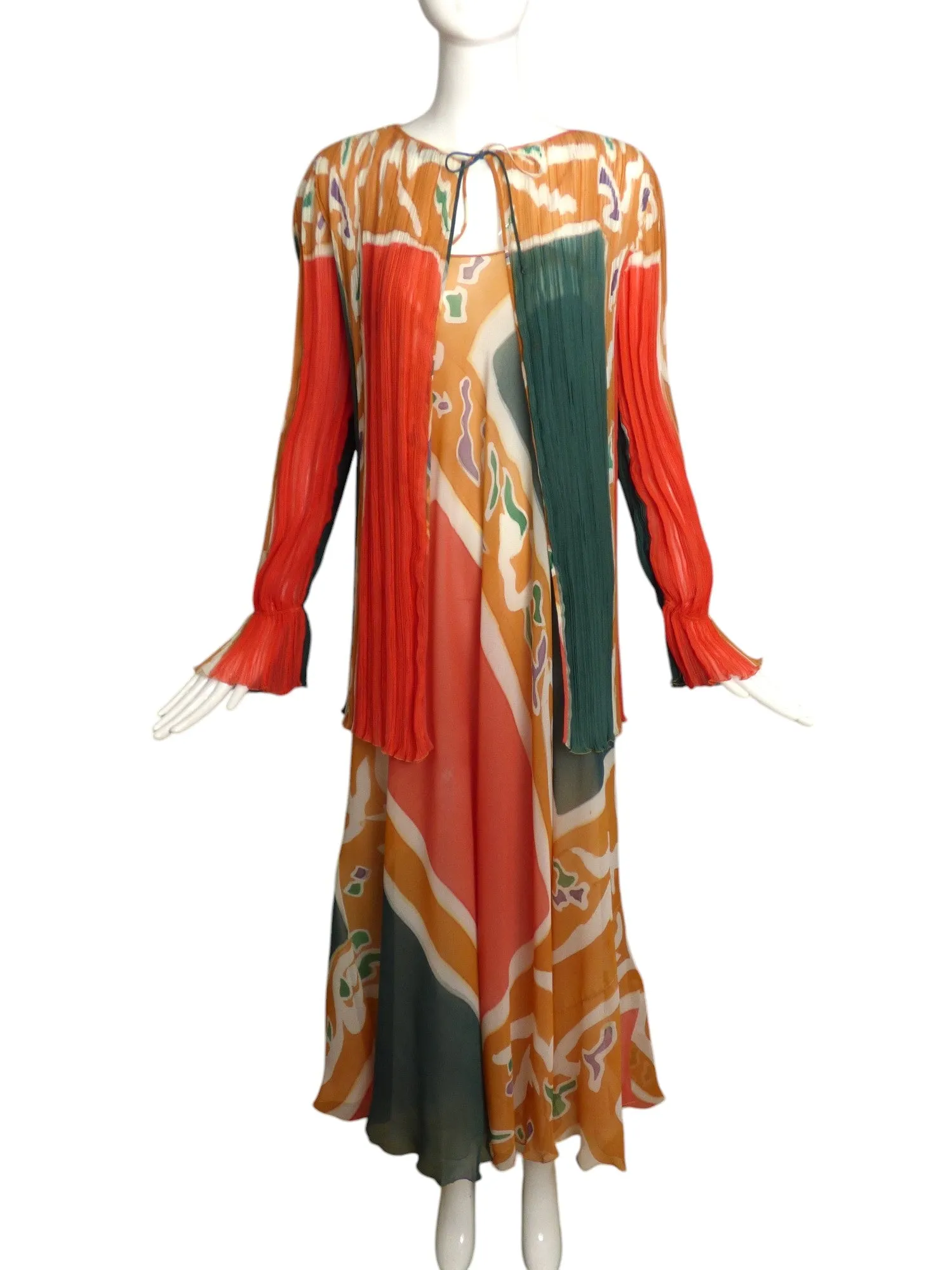 MARY MCFADDEN- 1970s Multi Color Organza Dress & Jacket, Size 6