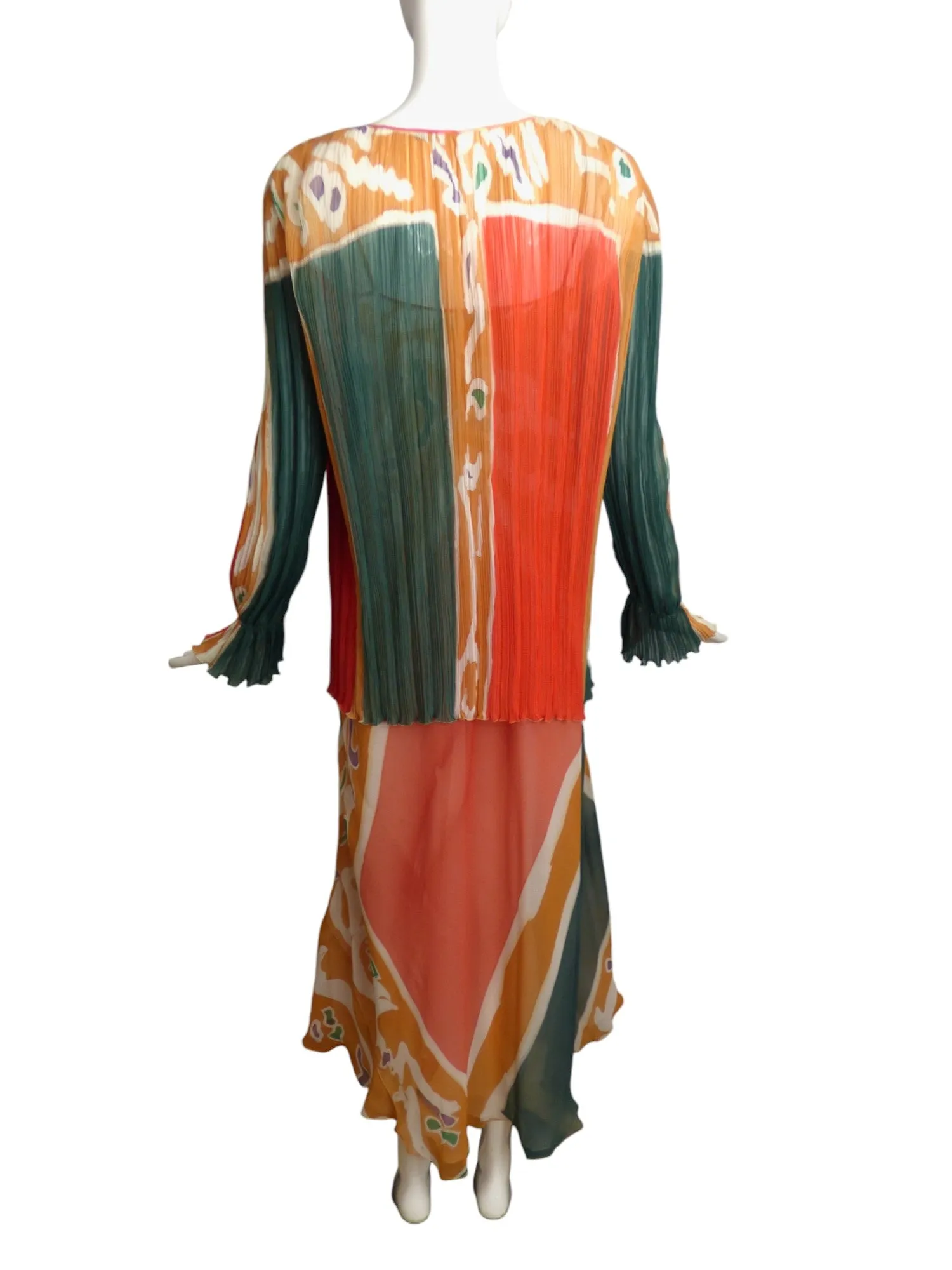 MARY MCFADDEN- 1970s Multi Color Organza Dress & Jacket, Size 6