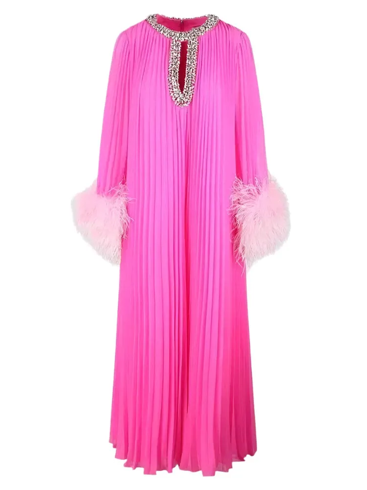 Mary Ruched Pleat Feather Diamond Spliced Dress