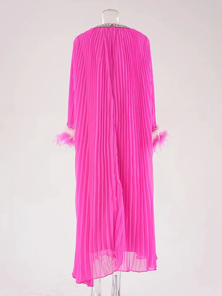 Mary Ruched Pleat Feather Diamond Spliced Dress
