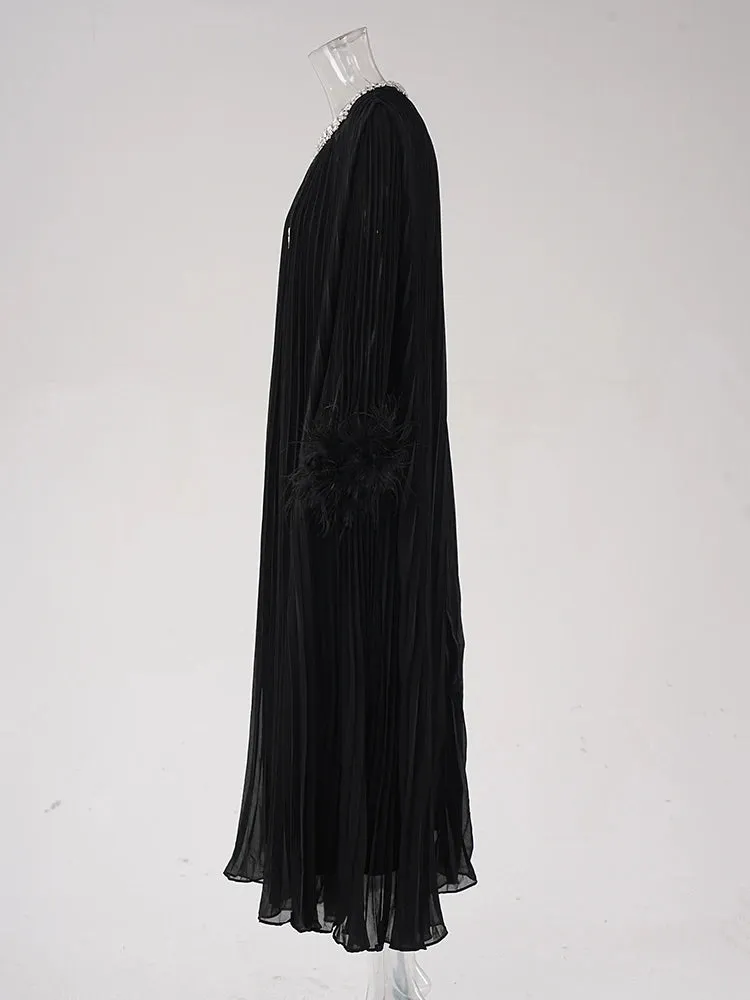 Mary Ruched Pleat Feather Diamond Spliced Dress