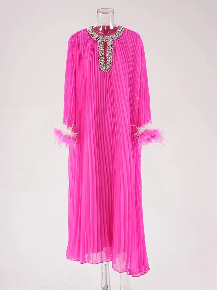 Mary Ruched Pleat Feather Diamond Spliced Dress