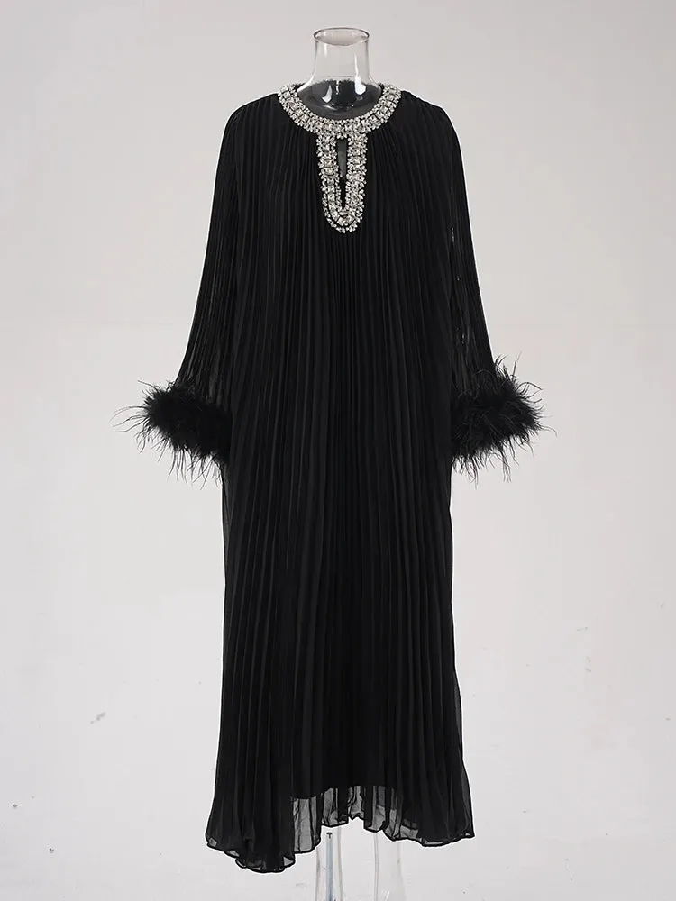 Mary Ruched Pleat Feather Diamond Spliced Dress