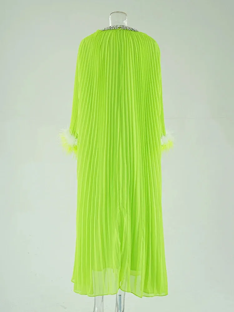 Mary Ruched Pleat Feather Diamond Spliced Dress