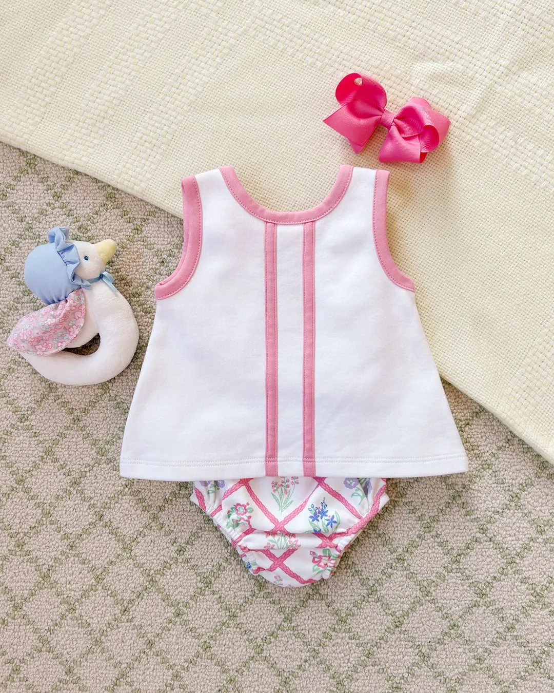 Mary Simms Bloomer Set - French Country Floral with Worth Avenue White and Hamptons Hot Pink