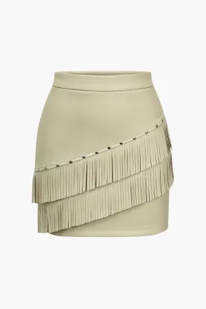 Mary - Solid Fringe Detail Woman's Skirt