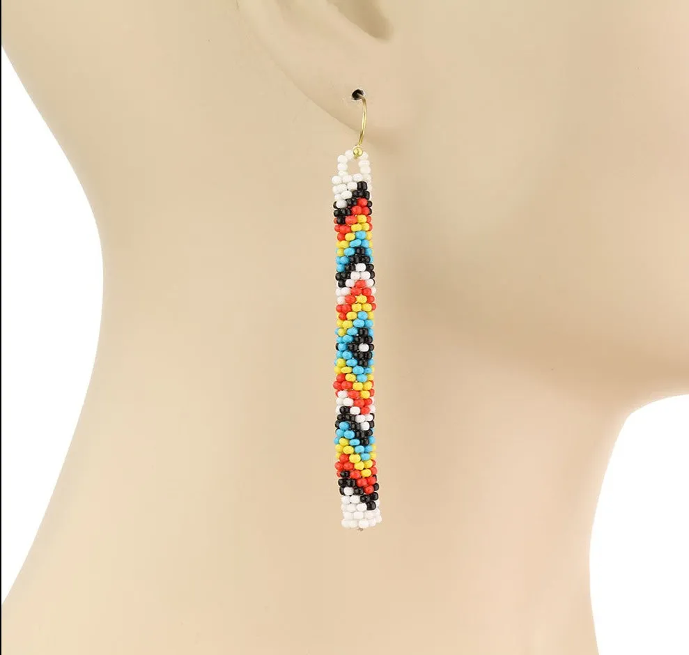 Mary Todd Fashion Seed Bead Ribbon Drop Earrings - 2.75"