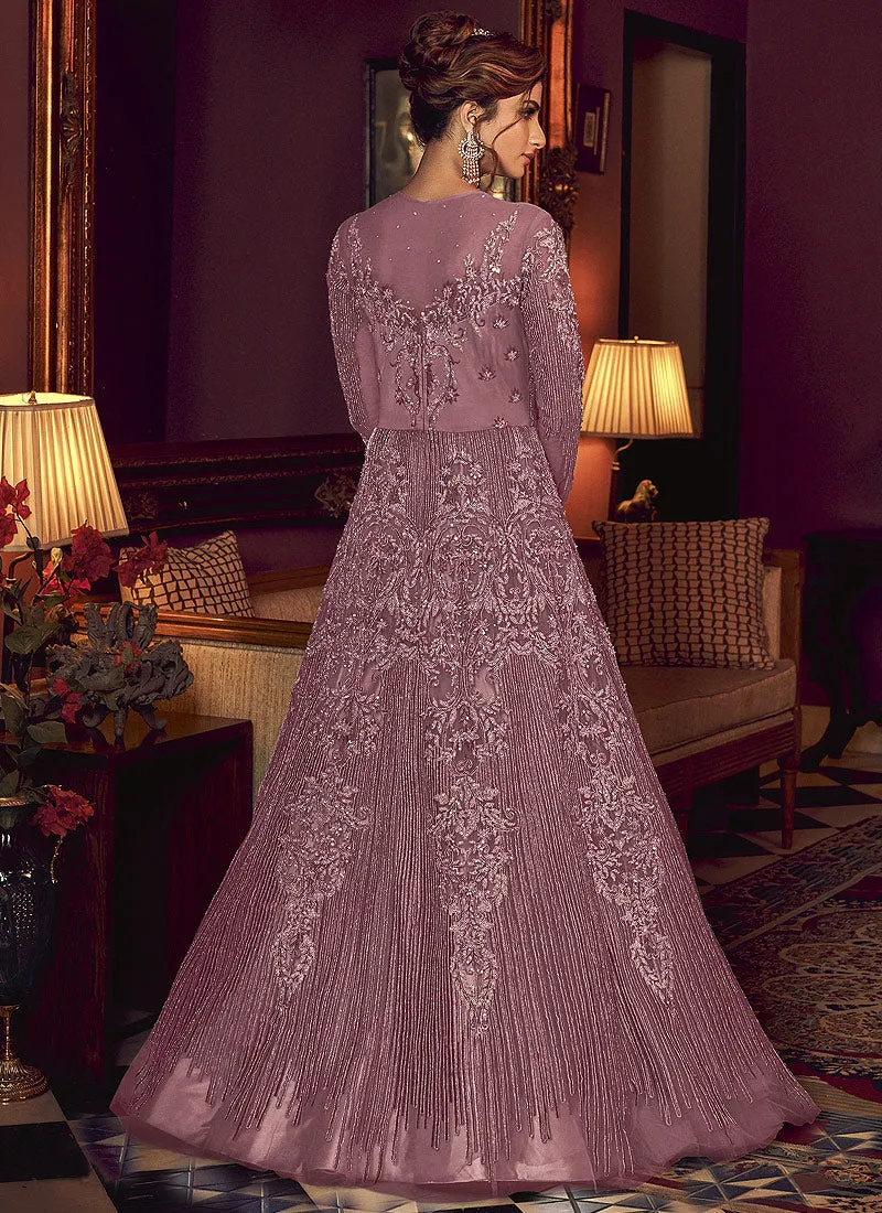 Mauve Embroidered Wedding Anarkali Gown
