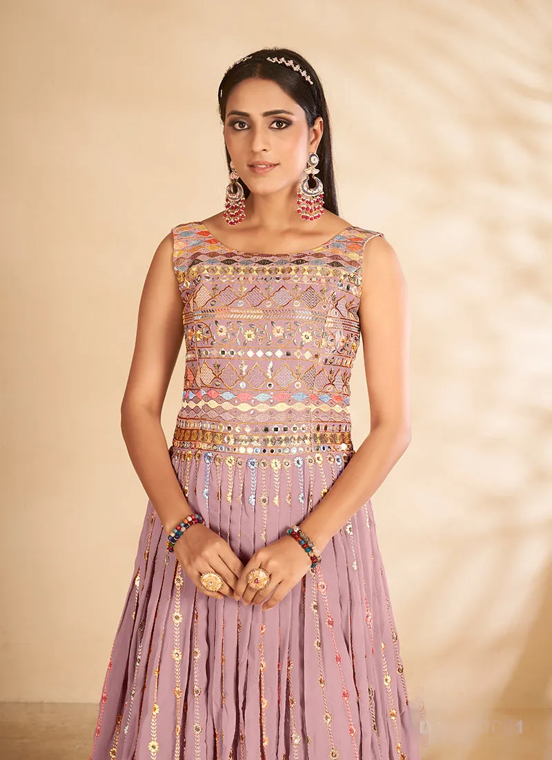 Mauve Mirror Embroidered Anarkali Gown