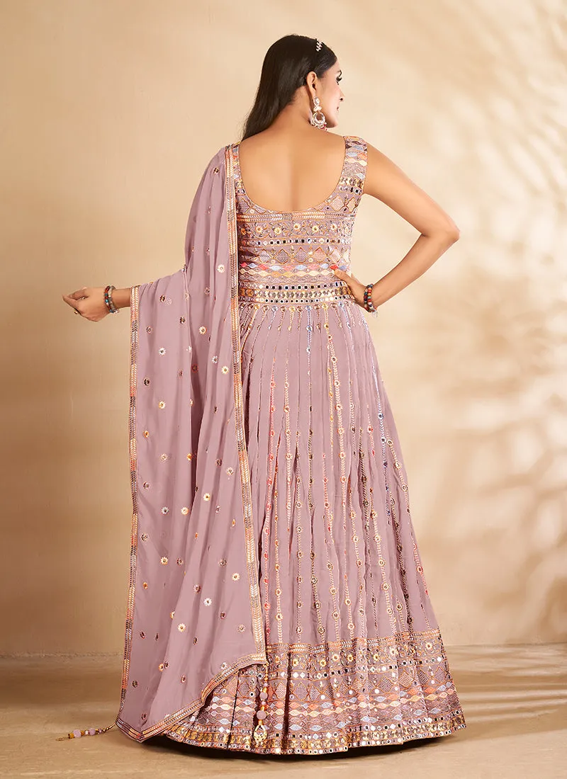 Mauve Mirror Embroidered Anarkali Gown