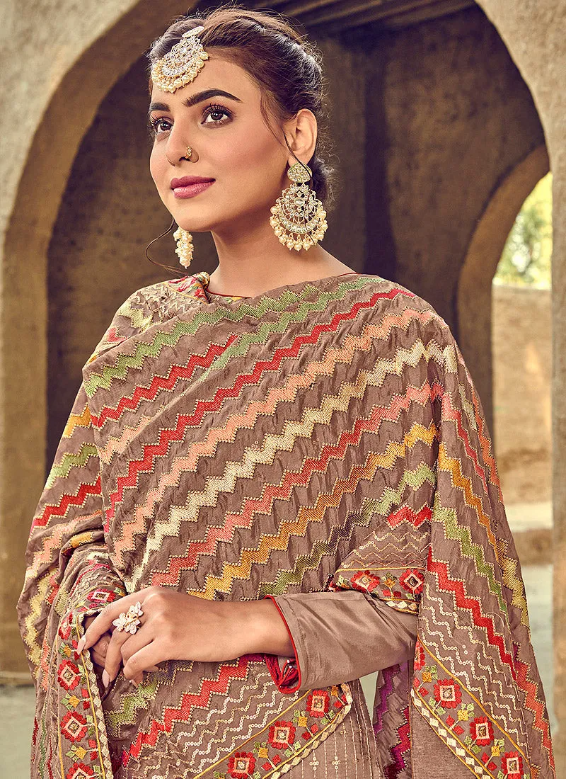 Mauve Multi Embroidered Palazzo Suit
