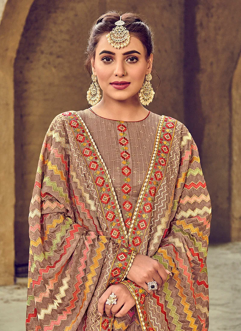 Mauve Multi Embroidered Palazzo Suit