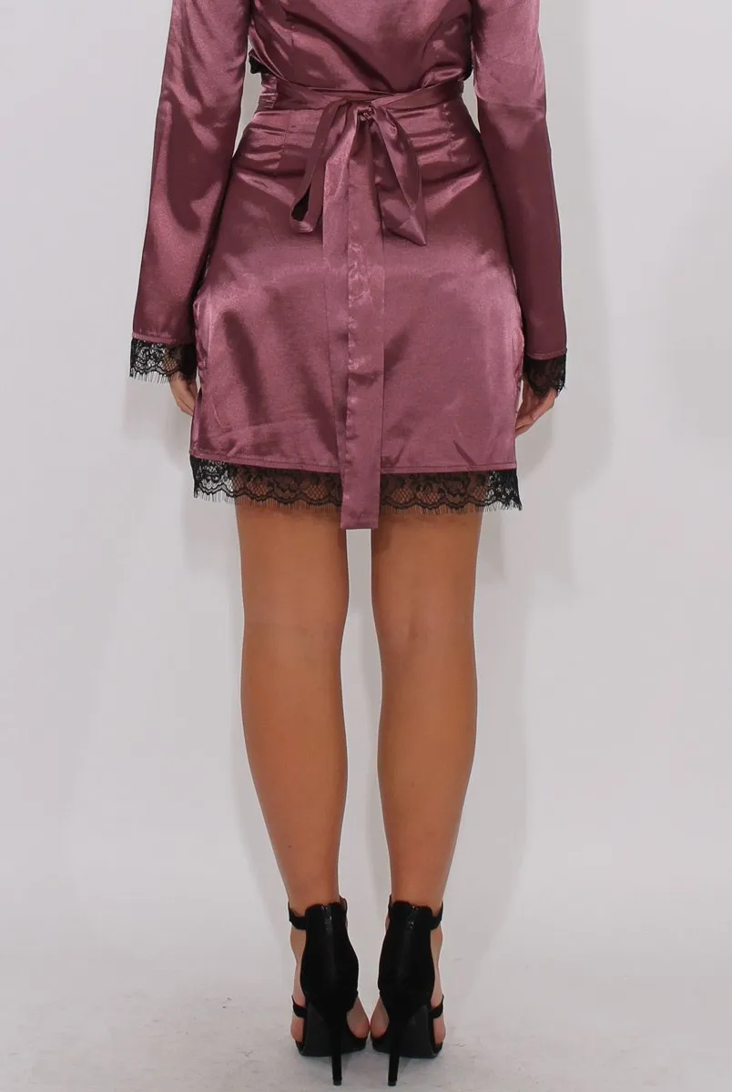 Mauve Satin Lace Trim Skirt - Dream