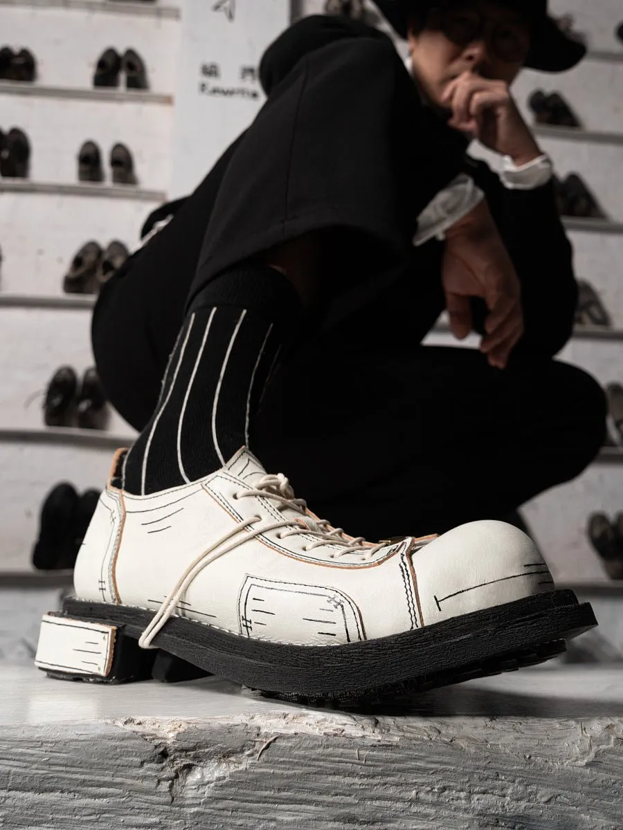 Men's and women's two-dimensional design leather shoes