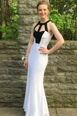 Mermaid Jewel Backless Floor-Length White Prom Dress with Keyhole OHC080