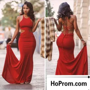 Mermaid Open Back Red Long Prom Dress Evening Dresses