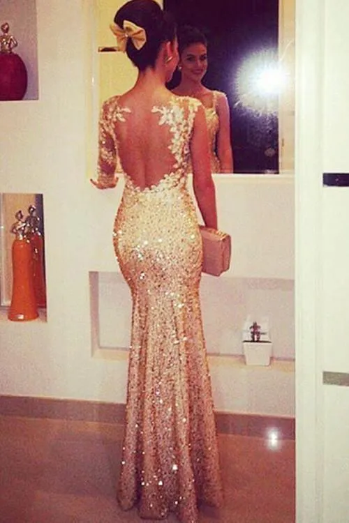 Mermaid Sweetheart Gold Backless Evening/Prom Dresses PG282