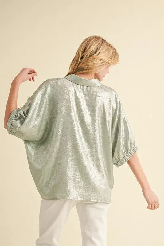 Metallic 1/2 Dolman Sleeves Top
