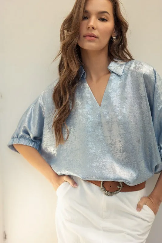 Metallic 1/2 Dolman Sleeves Top