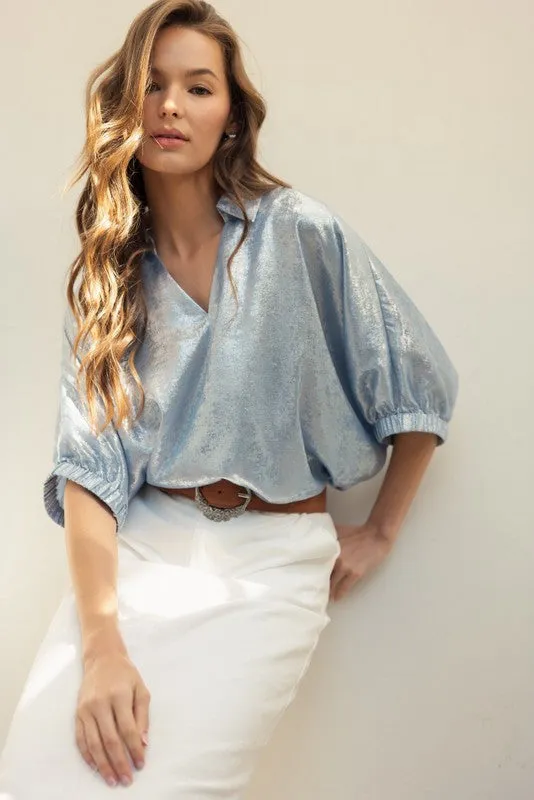Metallic 1/2 Dolman Sleeves Top