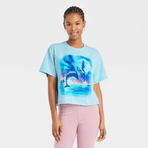 Mighty Fine Women's Dolphins Short Sleeve Cropped Graphic T-Shirt