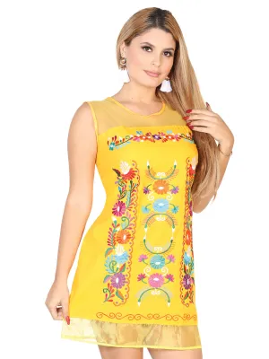Minivestido Artesanal Bordado de Flores para Mujer
