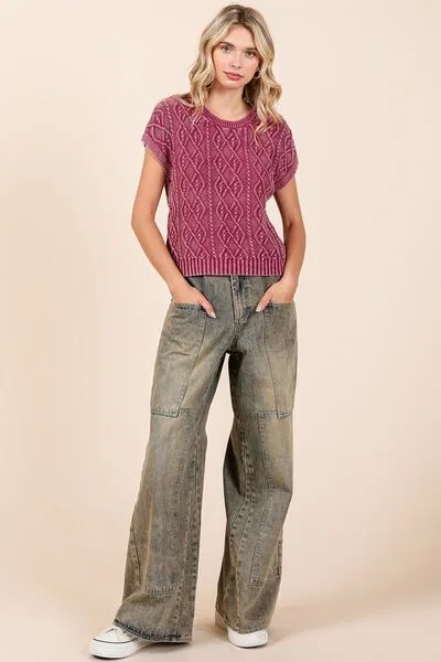 Mittoshop Washed Wide Leg Jeans with Pockets