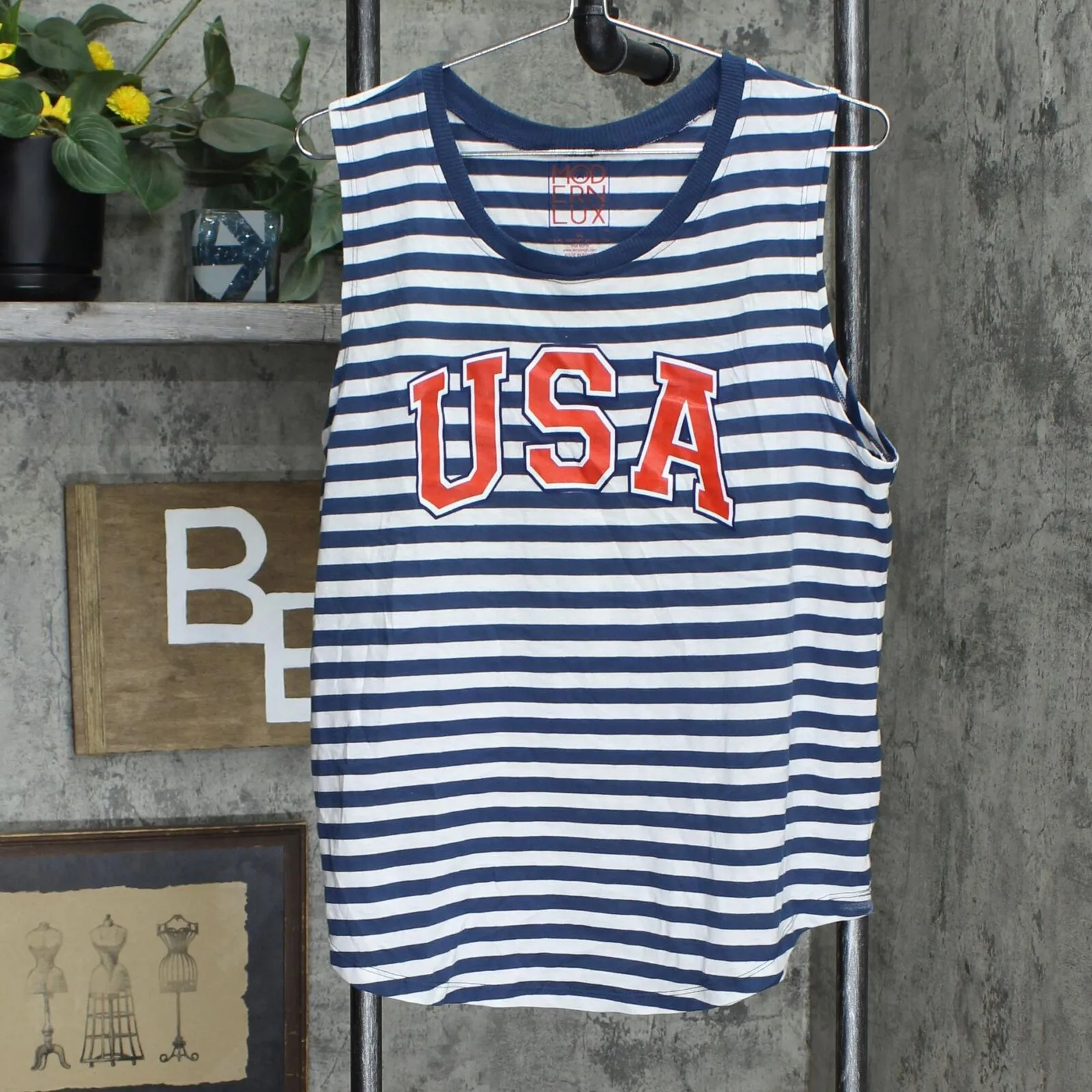 Modern Lux Women's USA Blue Striped Graphic Tank Top 79472319 Blue / White XXL