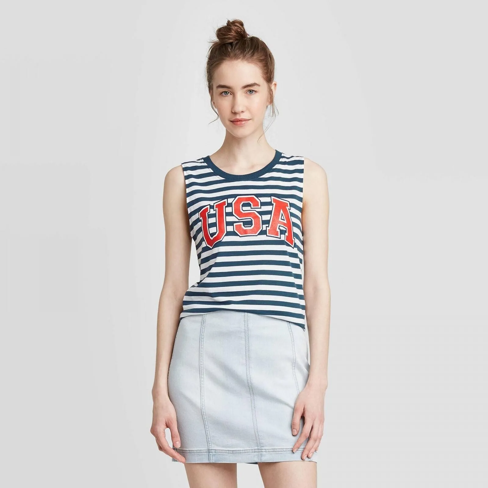 Modern Lux Women's USA Blue Striped Graphic Tank Top 79472319 Blue / White XXL
